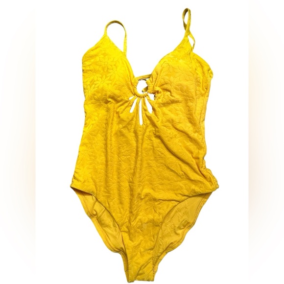 TRINA TURK yellow Joplin Jacquard Cutout Plunge One-Piece Swimsuit plus Size 14 - Picture 2 of 16